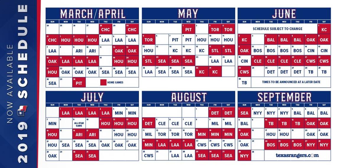 Texas Rangers Schedule 2019